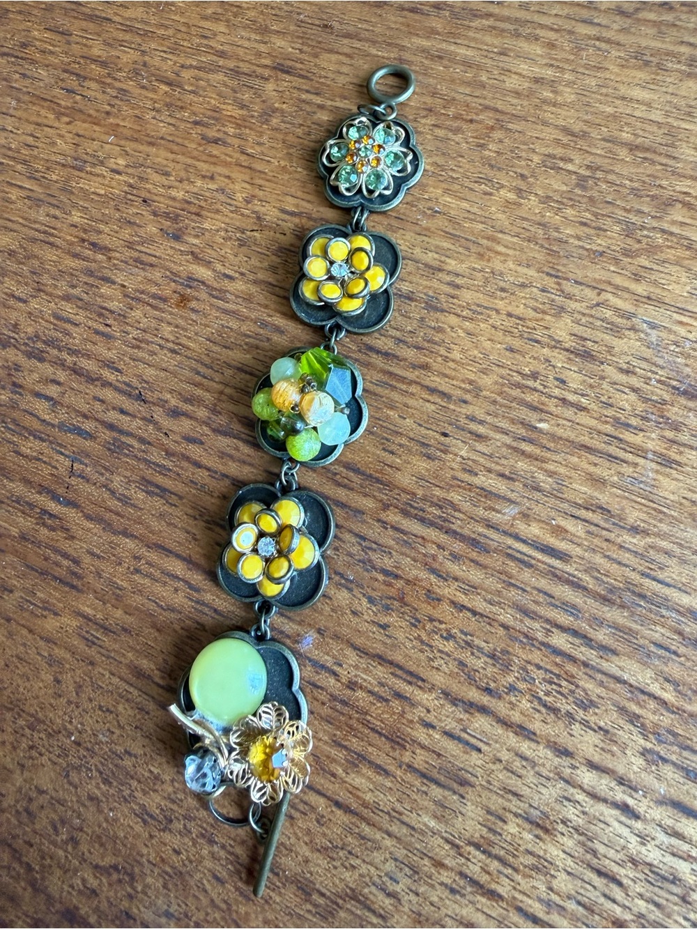 Hand Crafted Yellow and Green Floral Multi-Element Bracelet